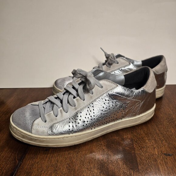 P448 John Ghinea Metallic Silver/Gray Skate Shoe Low Top Size 38 Made in Italy - Picture 2 of 14